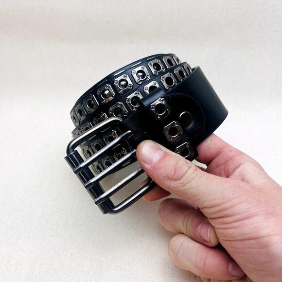 y2k style round studded black and silver velour grunge emo belt - Picture 4 of 8